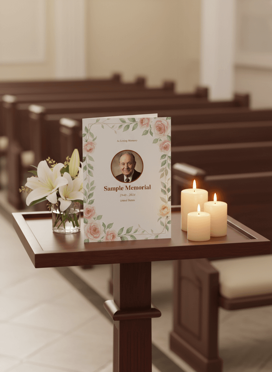 Funeral program template preview