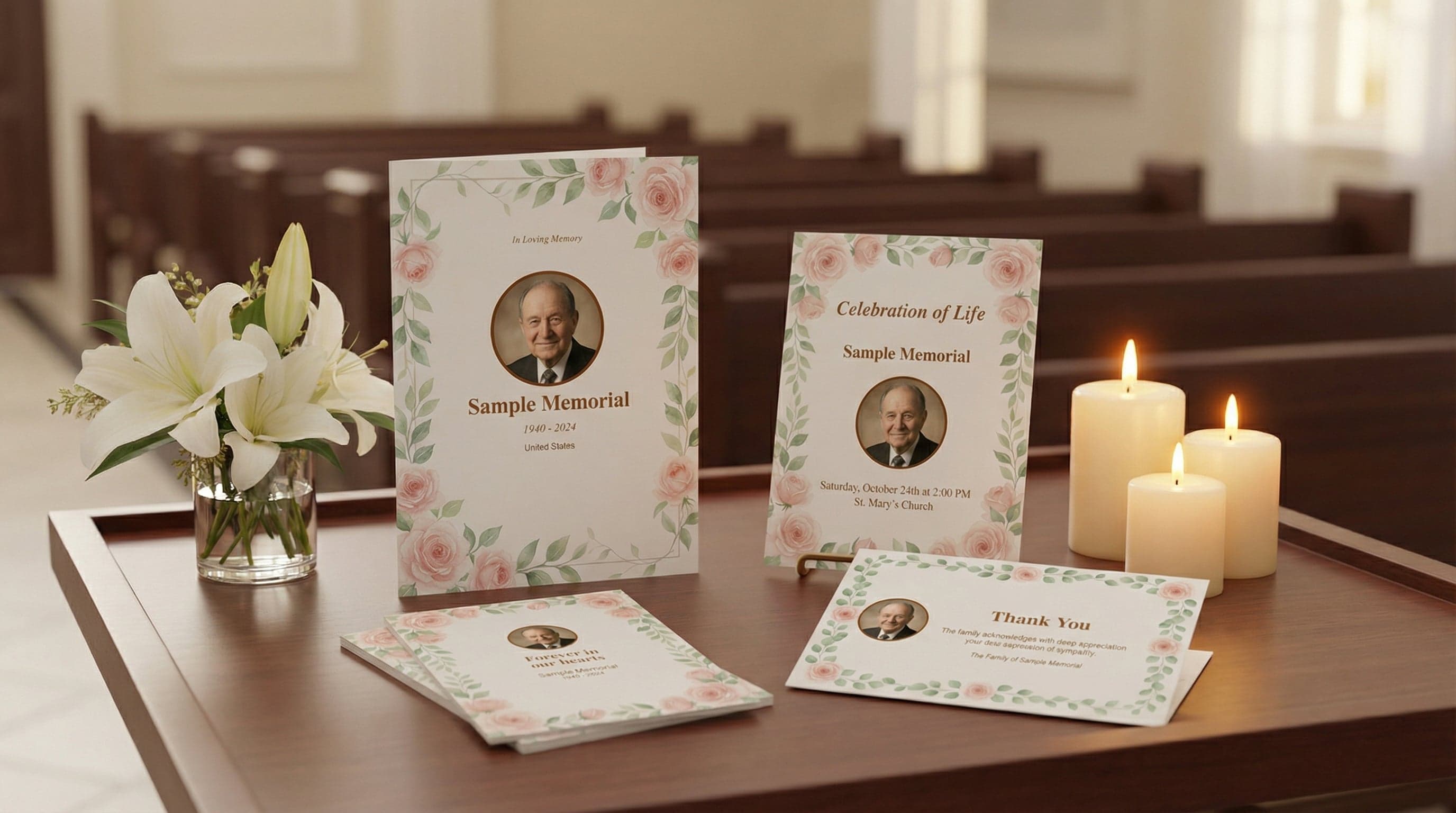Celebration of life program and coordinated memorial stationery templates