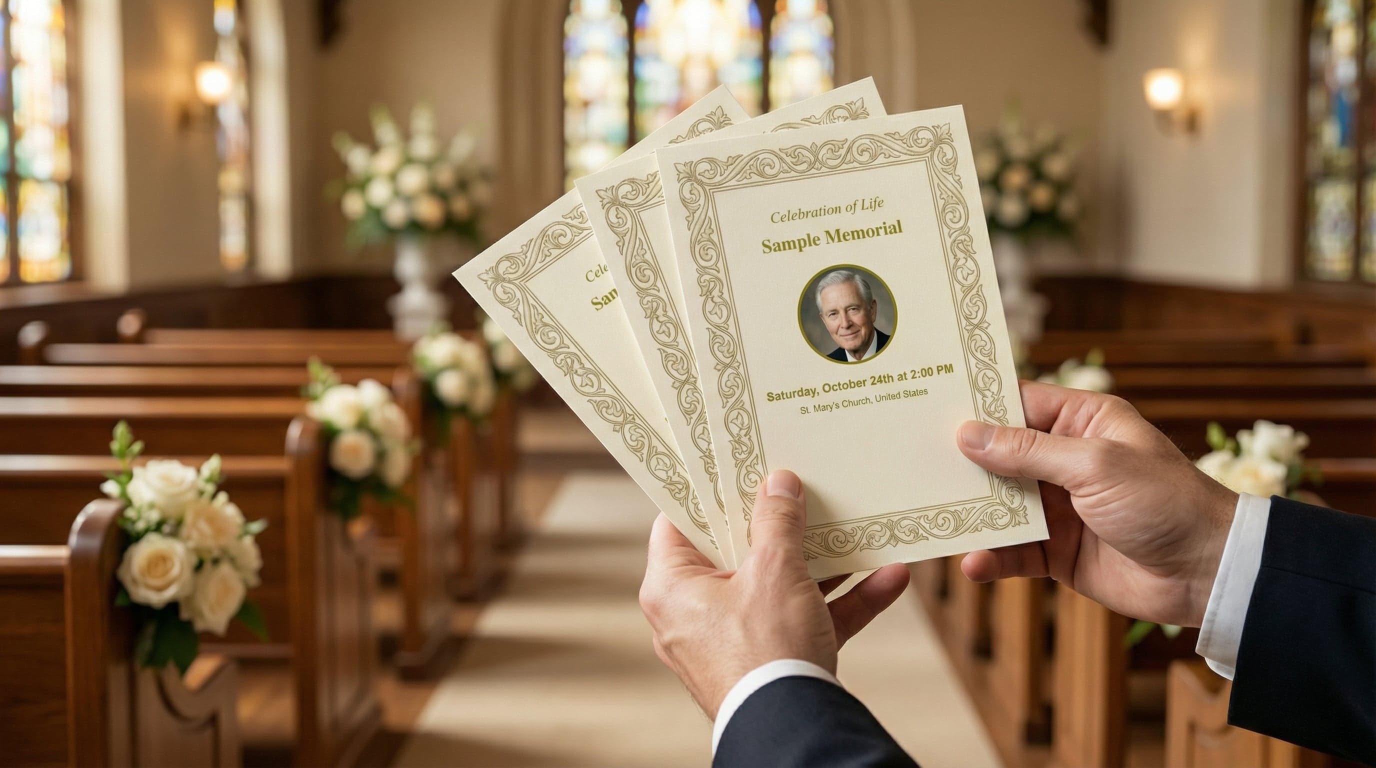 Funeral invitation template preview with service details