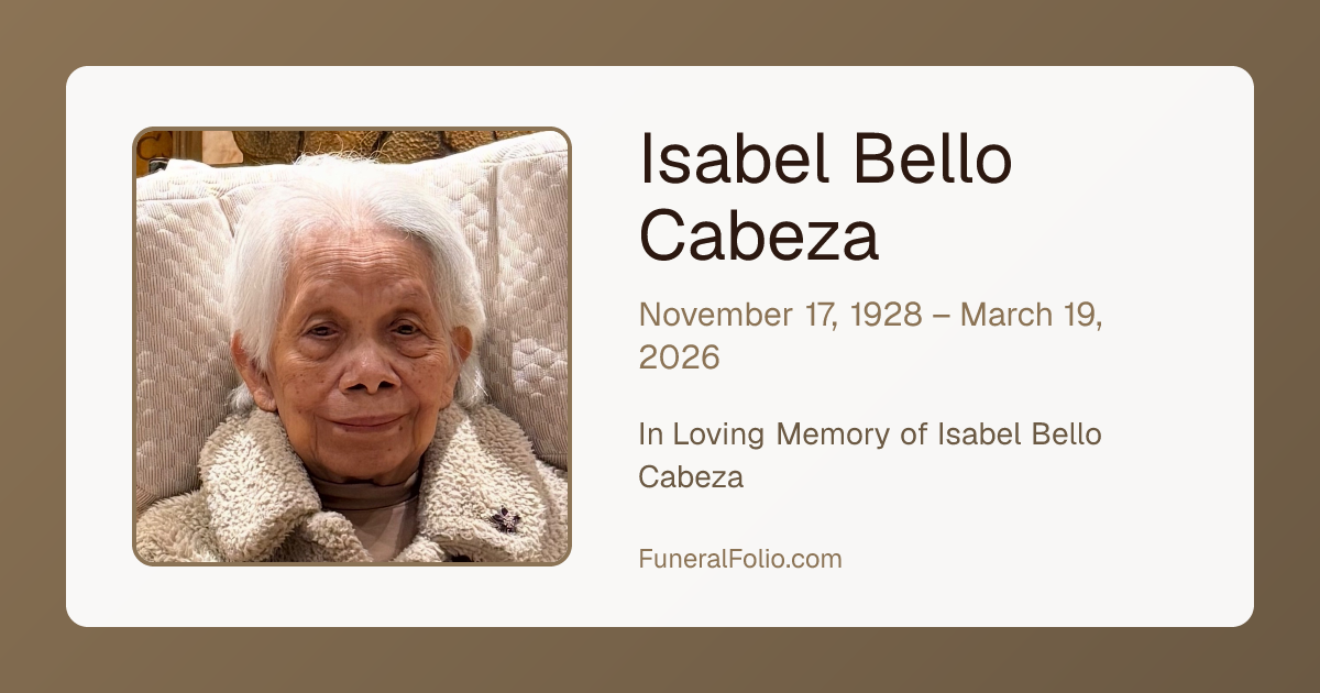 Isabel Bello Cabeza - Obituary | FuneralFolio