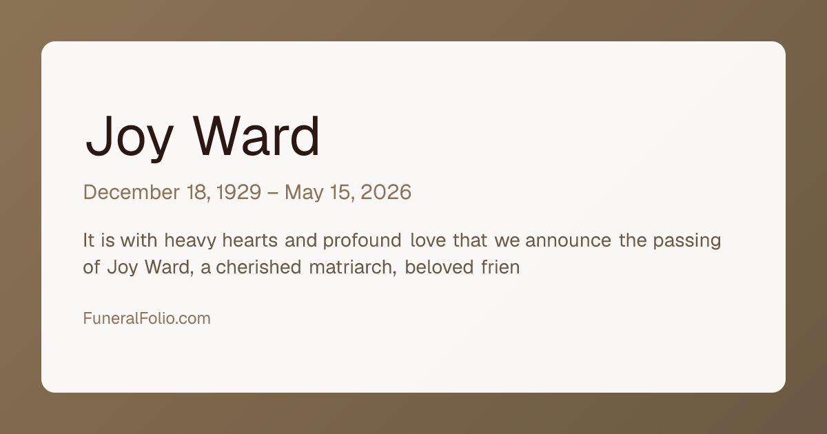 Joy Ward - Obituary | FuneralFolio