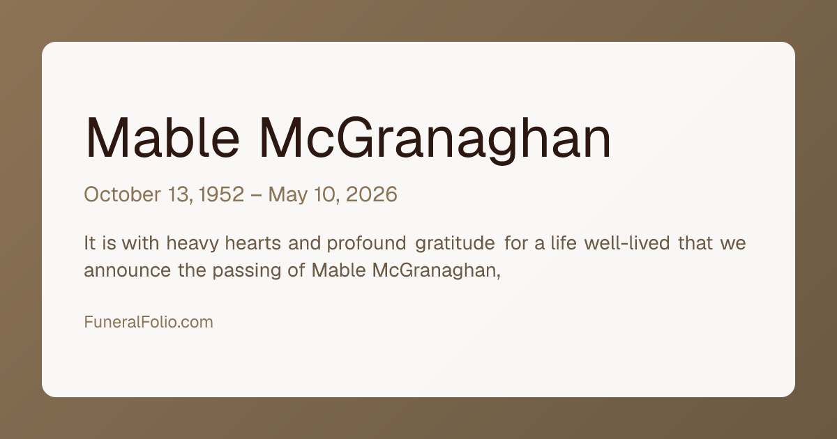 Mable McGranaghan - Obituary | FuneralFolio
