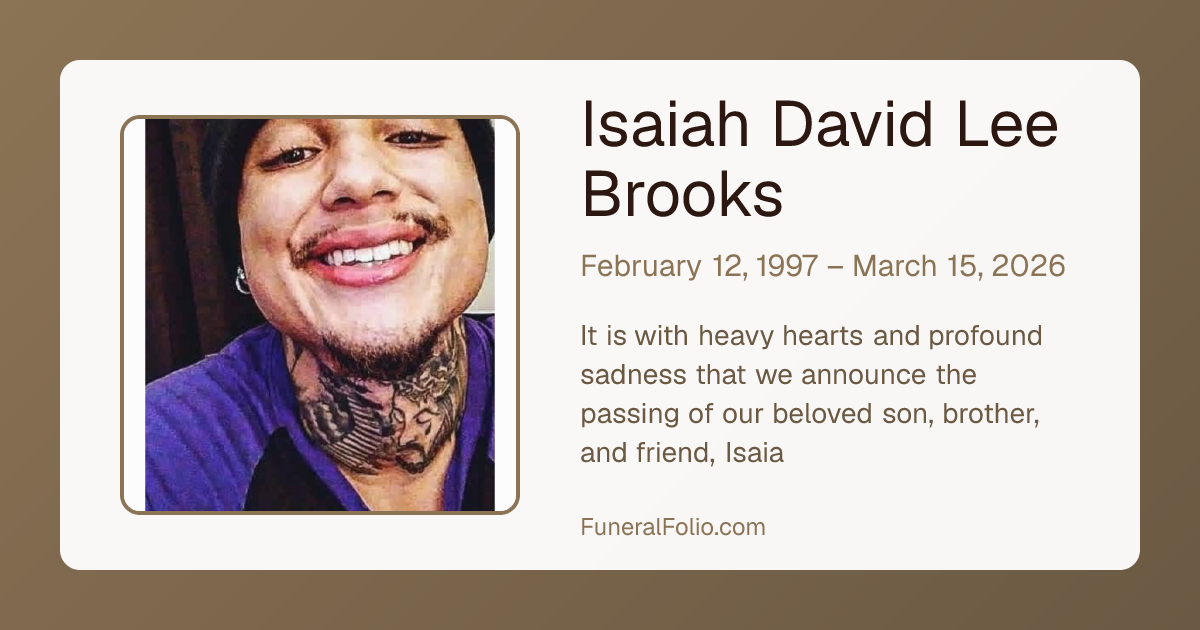 Isaiah David Lee Brooks - Obituary | FuneralFolio