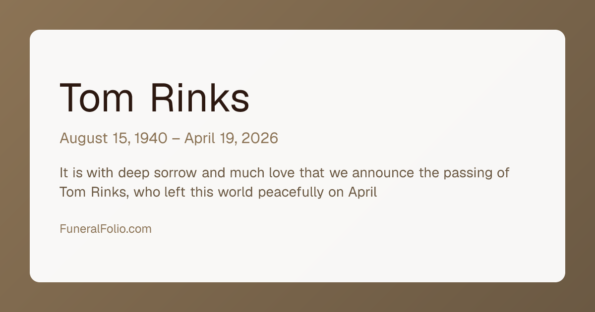 Tom Rinks - Obituary | FuneralFolio